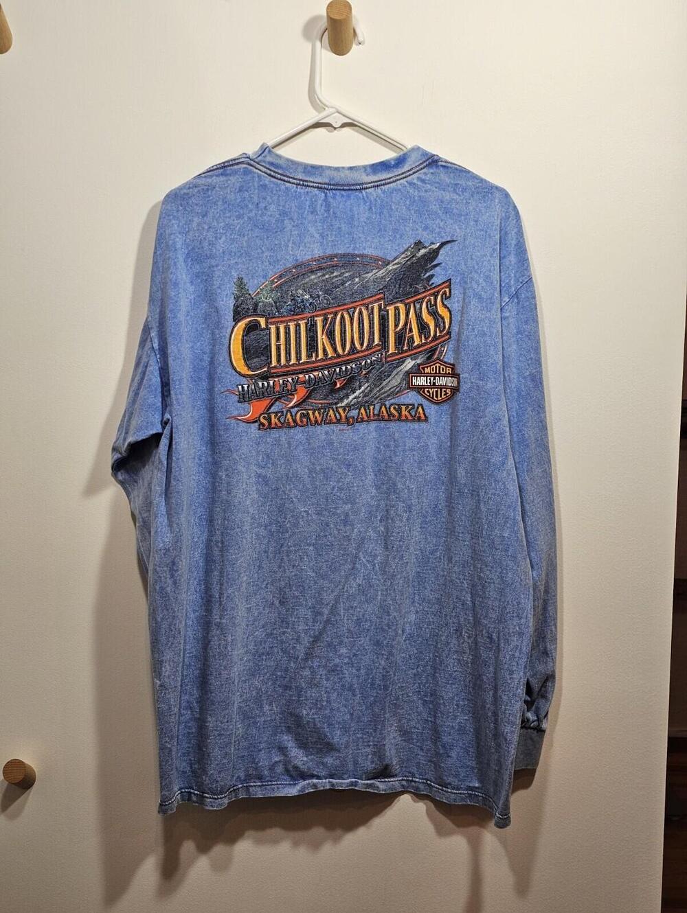 Harley Davidson Long Sleeve Vintage 2003 Chilkoot Skagway Alaska Size XL Blue - Picture 10 of 14